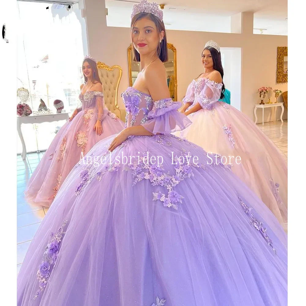 Angelsbridep Customized Lilac Ball Gown 15 Years Old Quinceanera Dress Short Sleeves Robes De Soiree Party Dresses For Women