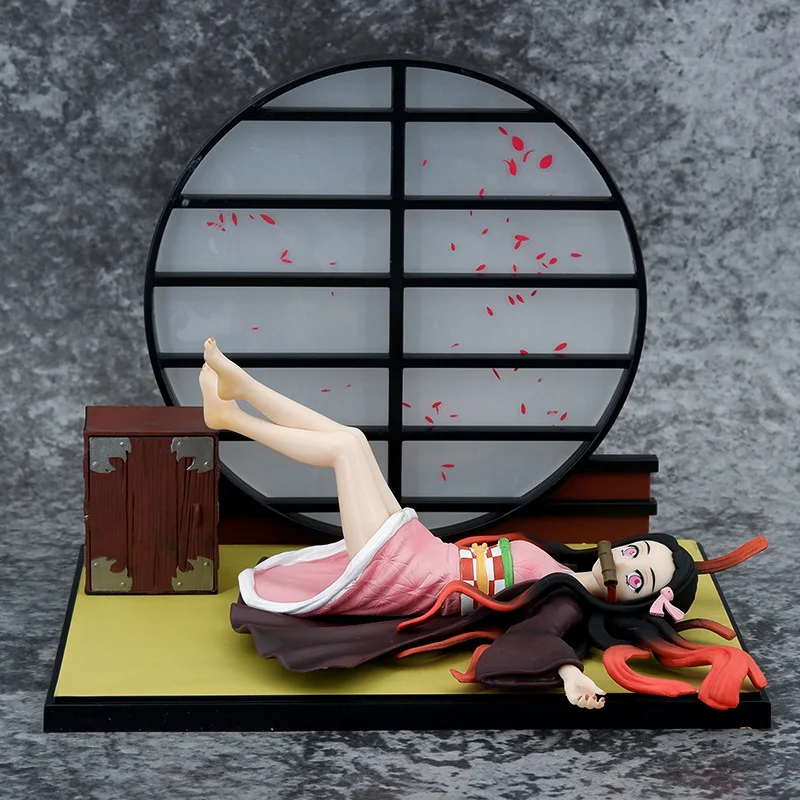 Action Figure Anime Demon Slayer Sleeping Position Cherry Blossom Screen Kamado Nezuko Kimetsu No Yaiba Pvc Decoration Model Toy