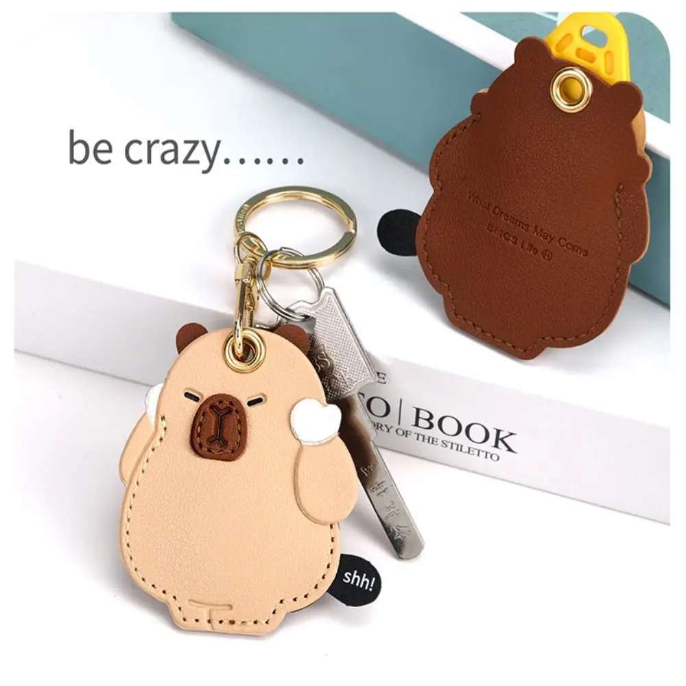 Kawaii Capybara Leather Card Holder Keychain Kitten Bunny Bag Key Ring Mini Bear Access Card Case Ornament