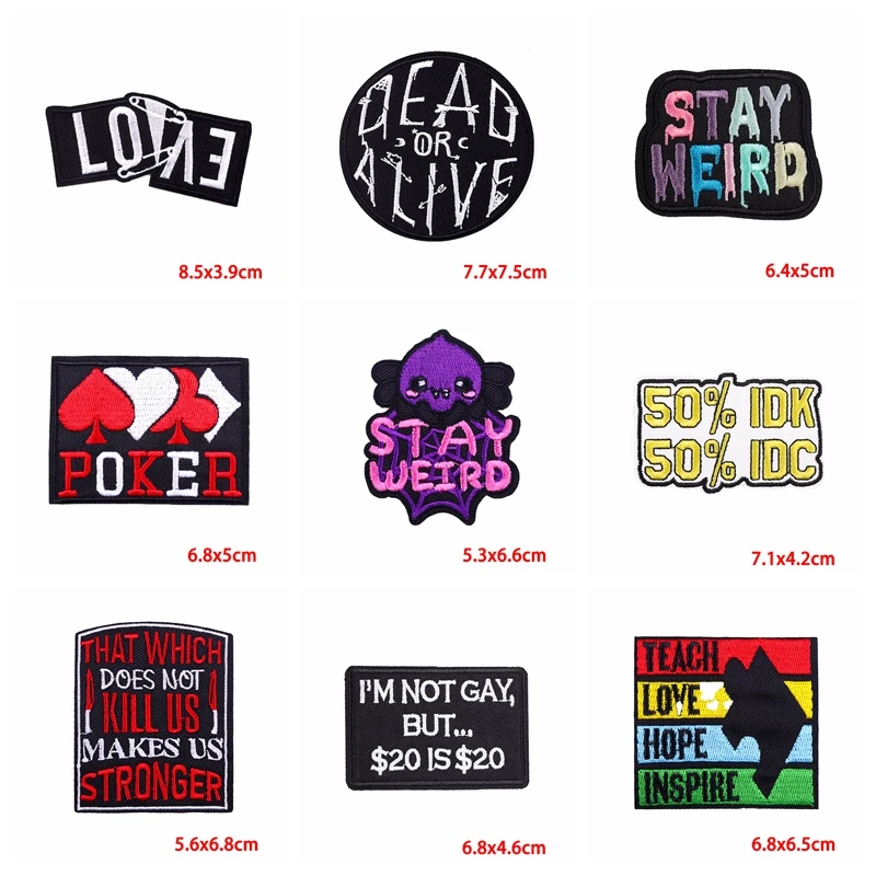 10pcs Punk letter Enbroidey Patch Poker Iron On Patches For Clothing Thermoadhesive Patches Sew Sticker Patches On Clothes DIY