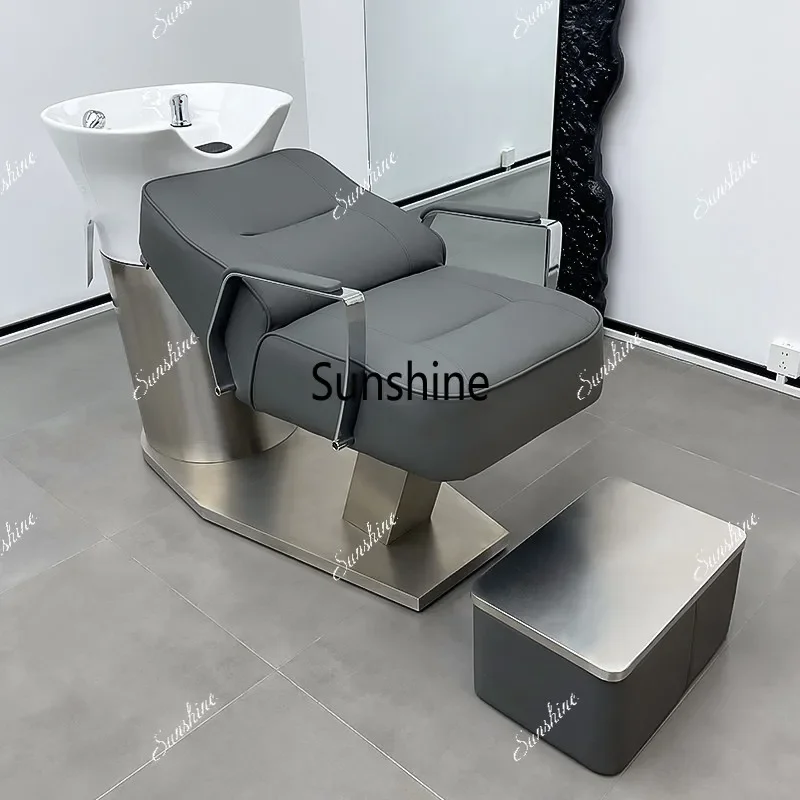 Hair Salon Ceramic Basin Hair Bed Hair Salon Stainless Steel Semi-Reclining Flush BedTJ