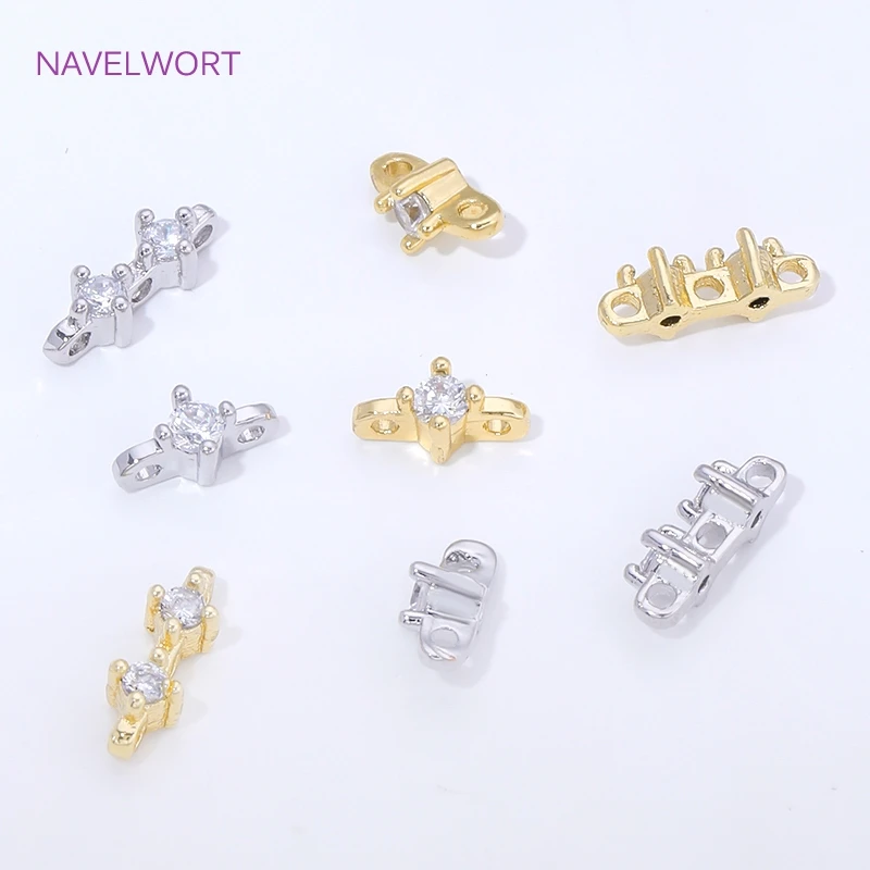 18K vergoldete Messing-Abstandshalter mit 2/3 Löchern, Zirkonia-Intarsien-Abstandshalter, Zubehör für Perlen, DIY-Perlenschmuck-Bastelbedarf