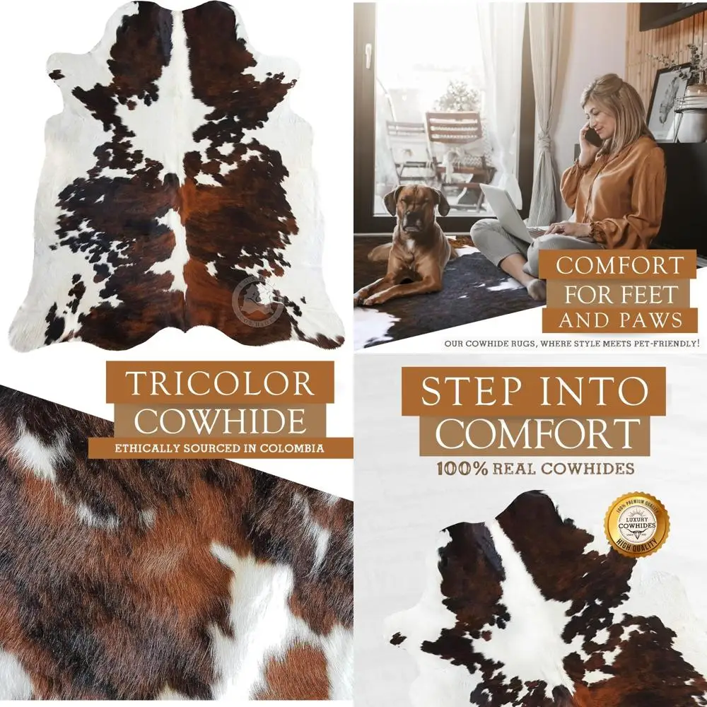 

Authentic Thick Cowhide Rug - Rustic Fur Floor Covering for Living Spaces, Bedrooms, Offices, and Decorative Accents