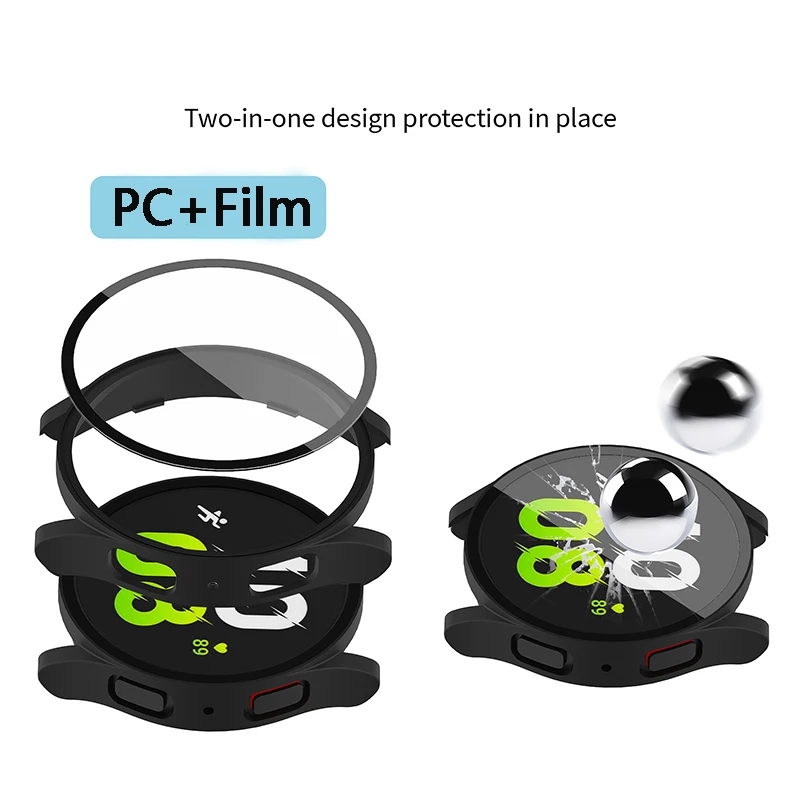 Kaca + casing pelindung untuk Samsung Galaxy Watch, penutup pelindung PC seluruh bagian Anti gores 6 40mm 44mm