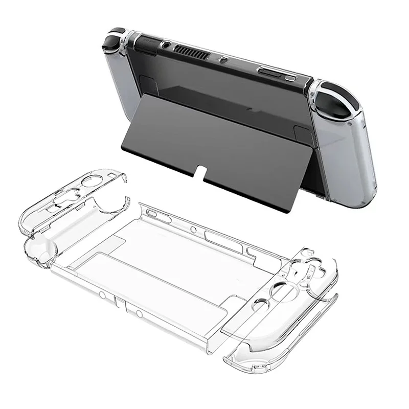 Switch OLED Case Transparent PC Protective Case for Nintendo Switch OLED Cover Case with Bracket Split Design Switch Case