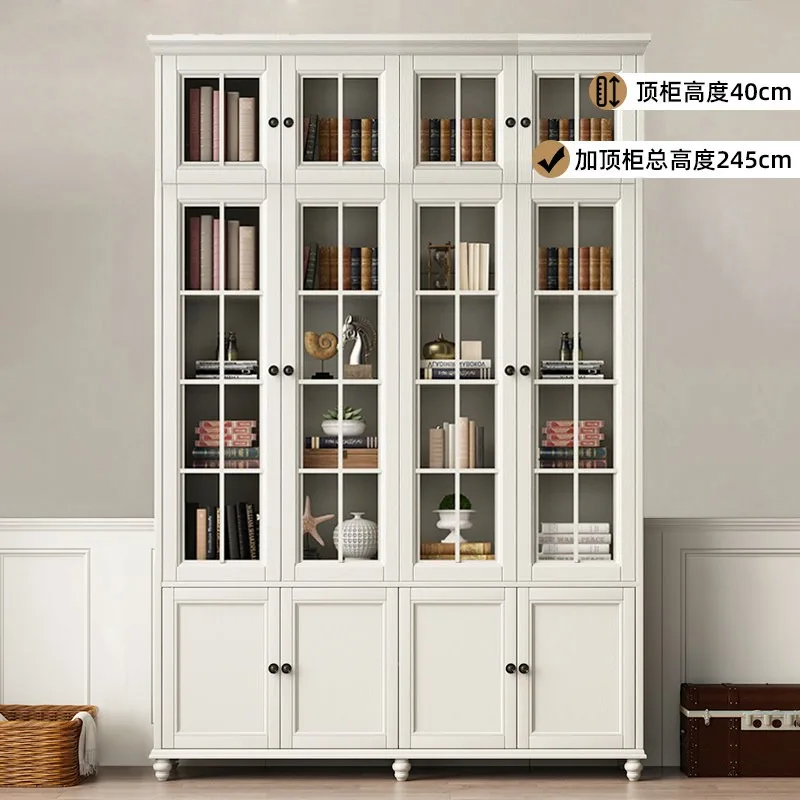 American all solid wood three-door bookcase four or five-door combination white floor-to-ceiling with glass door bookshelf ash w