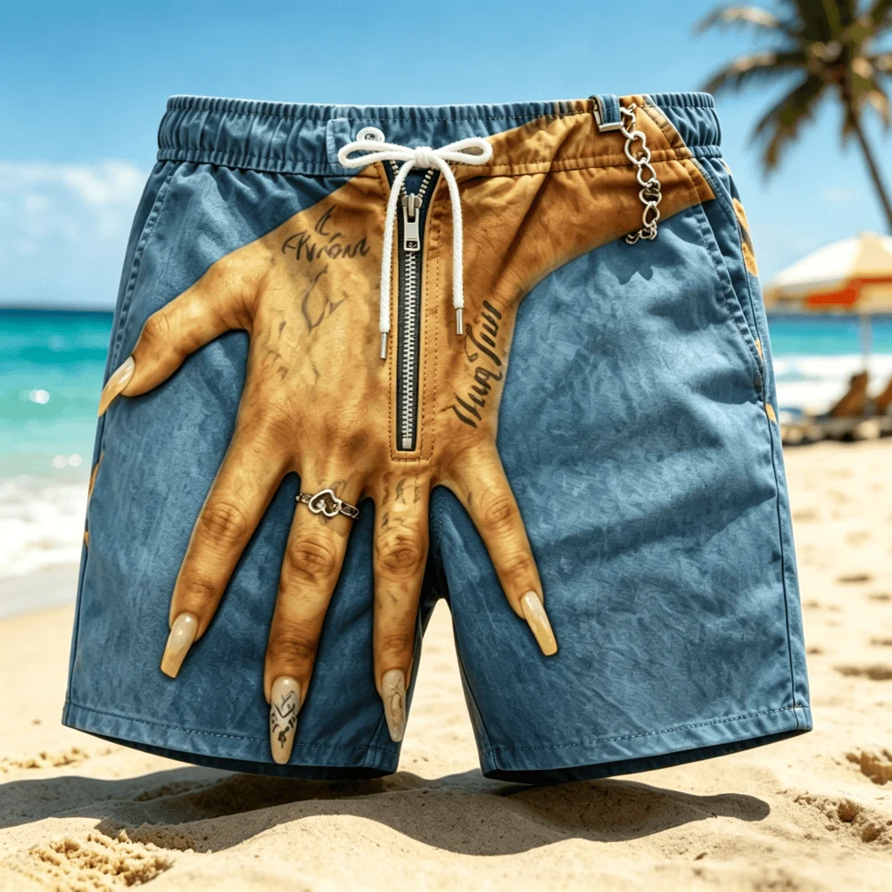 

Пляжные шорты с 3D-принтом, мужские шорты больших размеров, имитация джинсов, дизайн с имитацией дырок, повседневная мода, удобные летние мужские шорты.