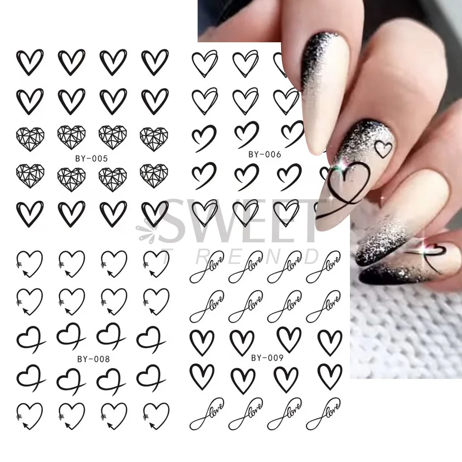 12pcs Valentines\'s Day Sticker Water Decals Nail Design Black Heart Dog Snake Rose Romanic Slider Watermark Tattoo Manicure JIBN