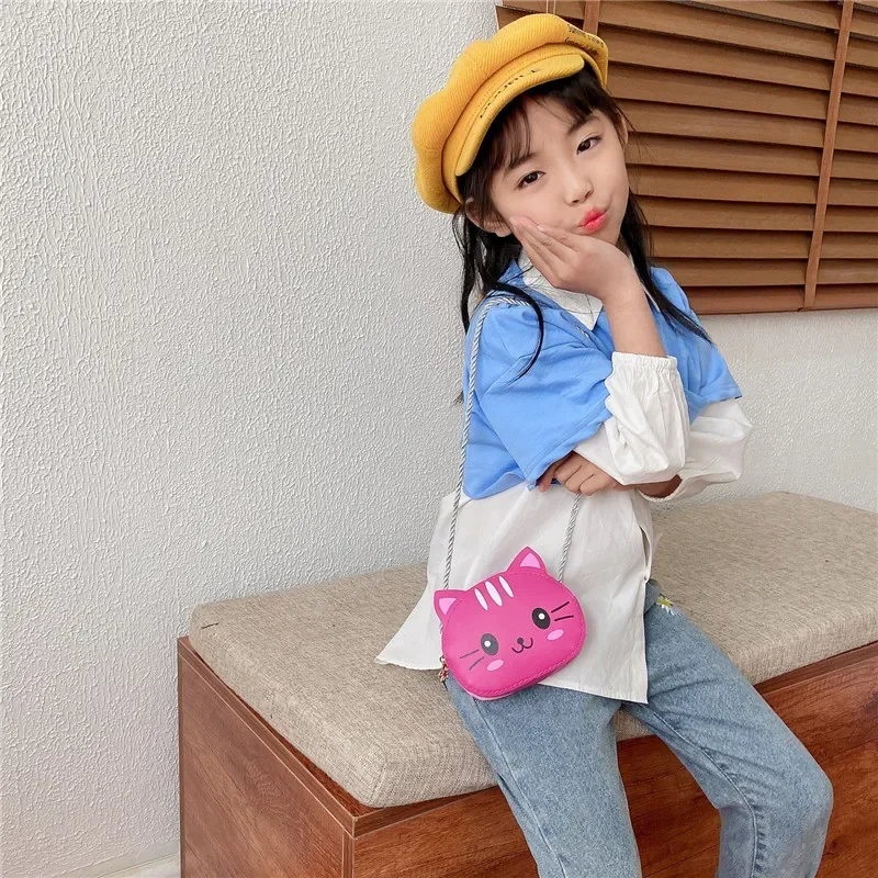 PU Leather Single Shoulder Crossbody Bags Cartoon Cute Animal Cat Children's Mini Handbags Baby Girls Kids Coin Purse Wallet