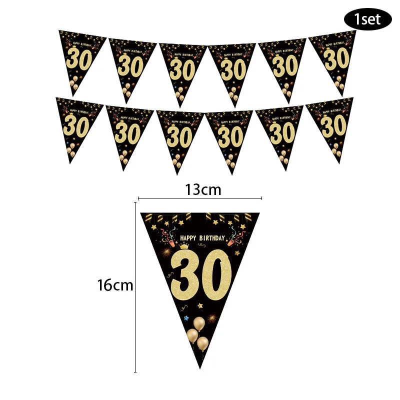 Black Gold 18 21 30 40 50 60 Year Happy Birthday Paper Banner Birthday Party Decorations Adult Anniversary Flags Backdrop Decor