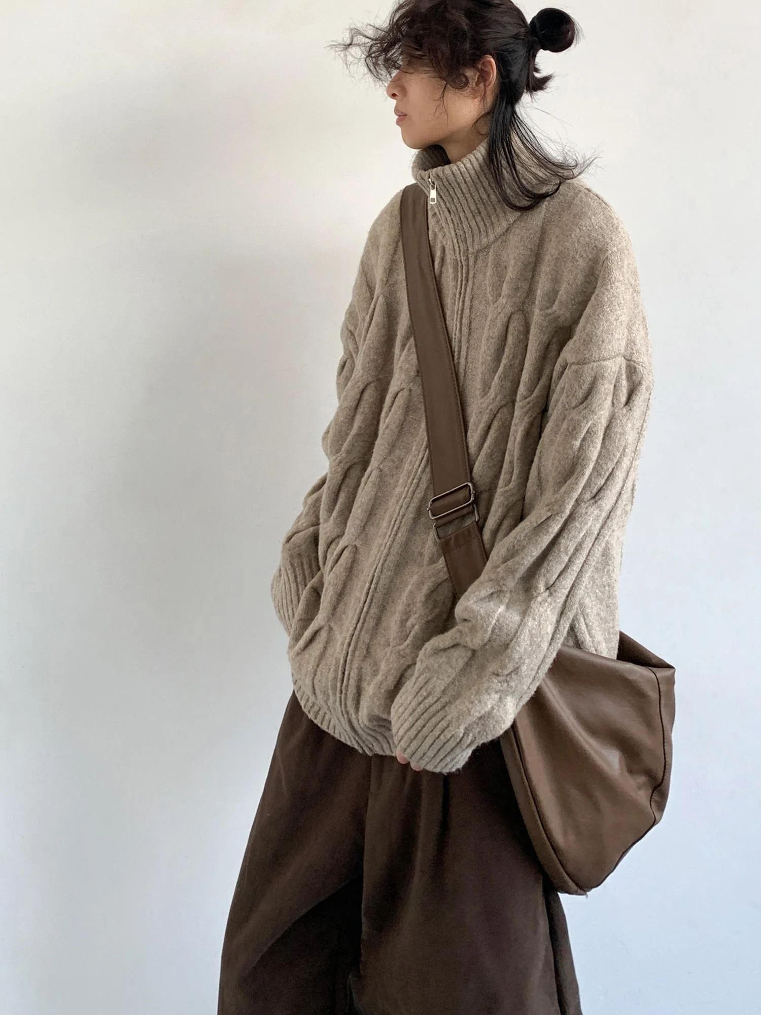 

Autumn Winter New Sle Japanese Retro Color Stand Collar Open Cardigan Sweater Men Women Students Casual Loose Versati...