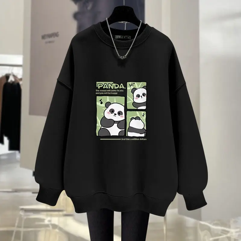 Autumn Women Clothing Fashion Y2K Cartoon Printed Sweatshirts O-neck Loose Casual Top Pullovers Vintage Simplicity Cozy Hoodies