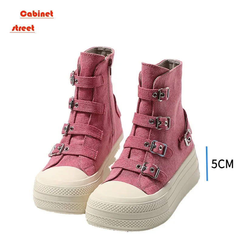 2024 New Canvas Women Flat Shoes Retro Lightweight High Top Explosive Female Casual High Top Thick Sole Increase Small Shoes