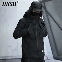 HKSH Men's Tide Dark Punk Functional Assault Suit Ninja Jacket Hooded Multi Pockets Waterproof Tactical Techwear Coat New HK0170
