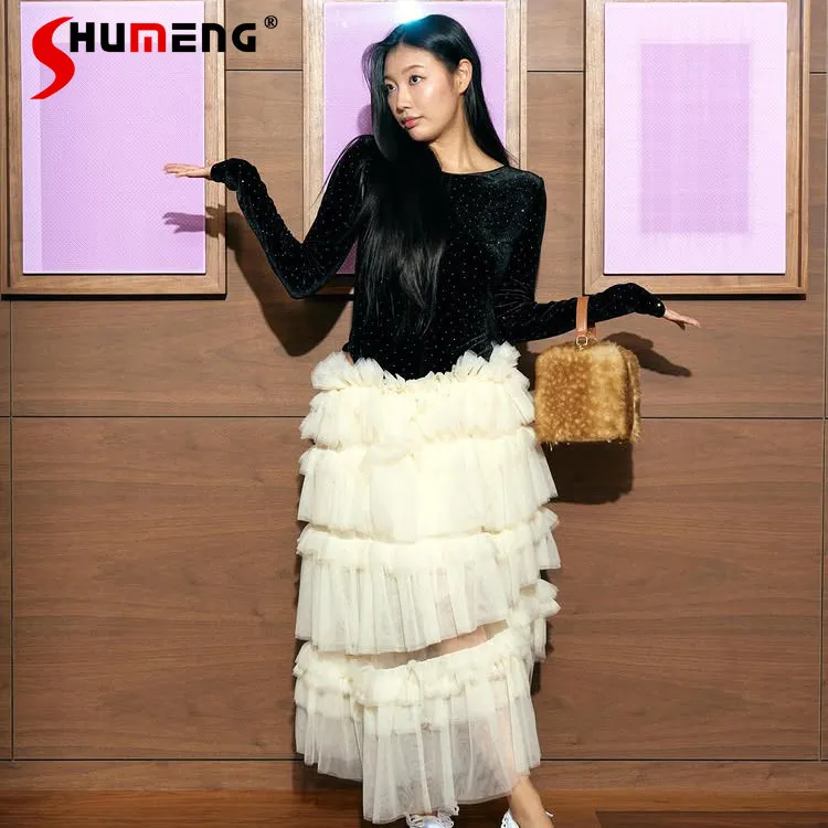 

Japanese Style New Fashion Sweet Velvet Rhinestone Beaded Long Sleeve T-Shirt Women's Slim Fit Elegant Retro Top Spring 2026