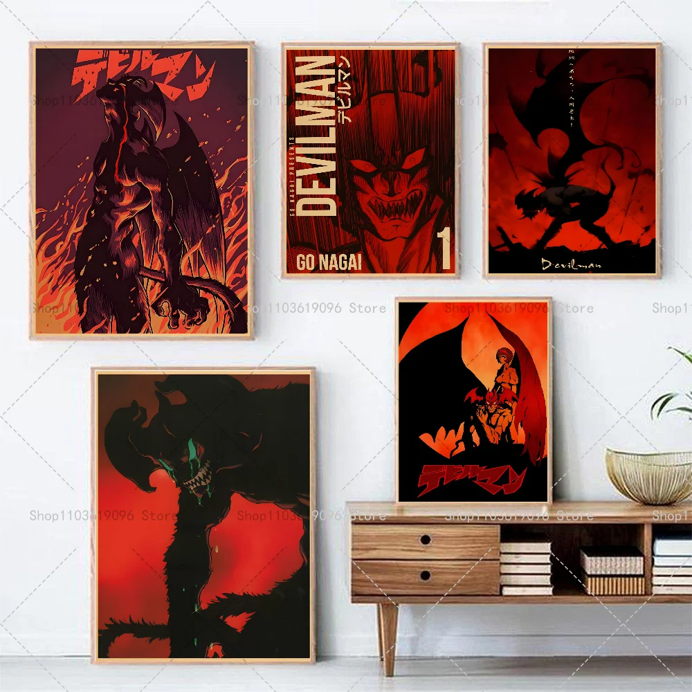 Anime Devilman Crybaby Poster Self-adhesive Art Waterproof Paper Sticker Coffee House Bar Room Wall Decor