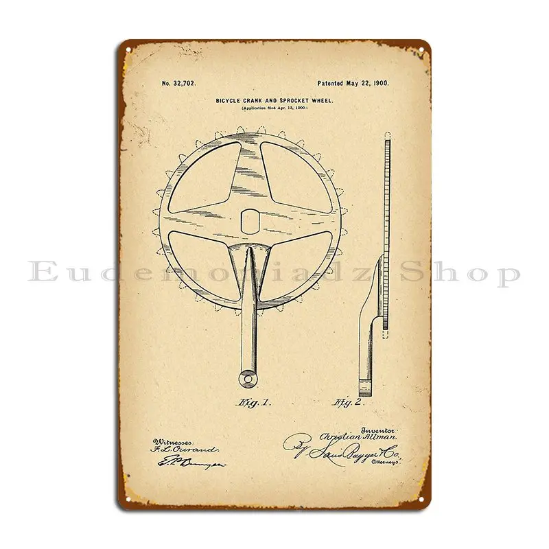 1900 Patent Velocipede Crank And Sprocket Wheel Bicycle History Invention Metal Plaque Design Pub Designing Designer