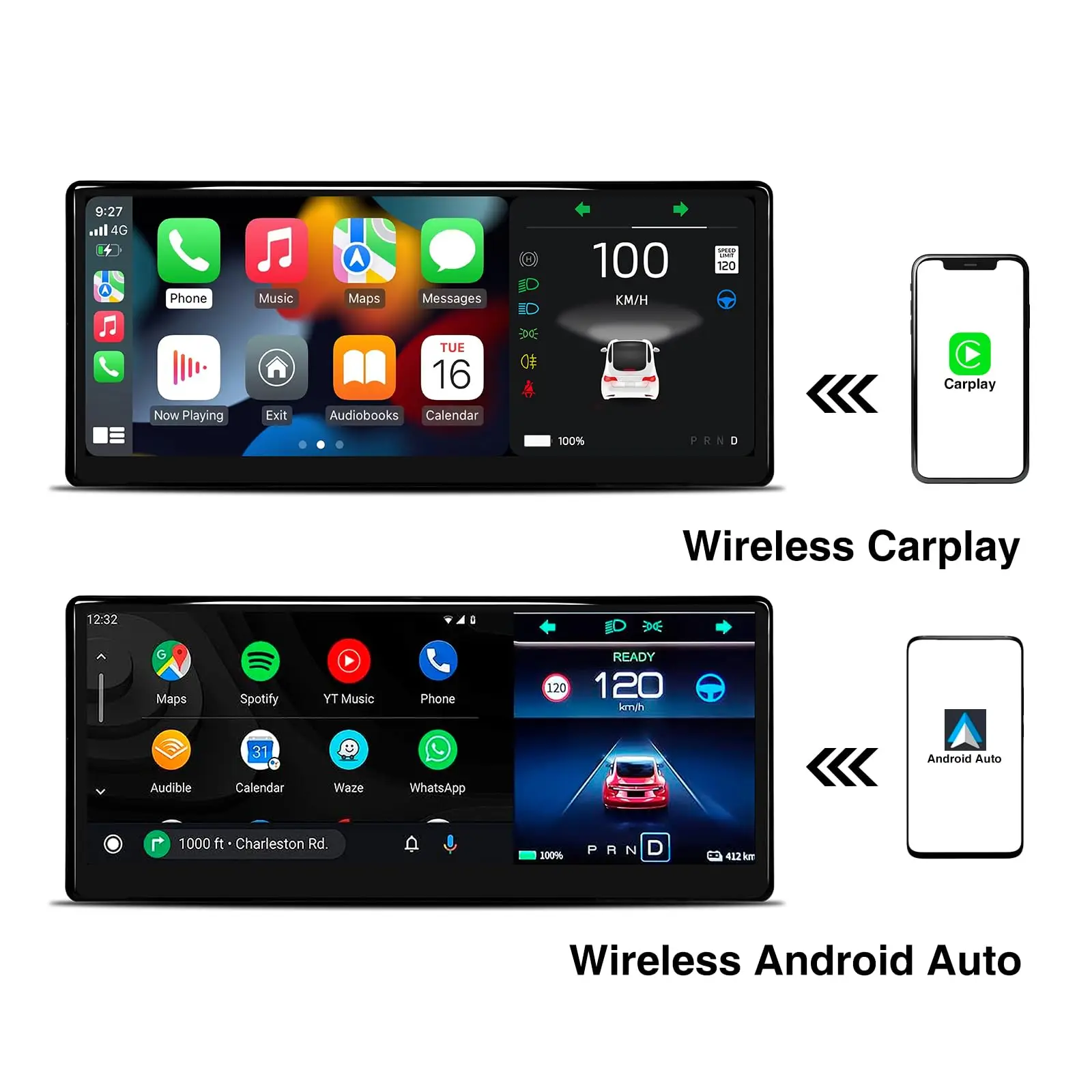 9 In Wireless/Wired Carplay Android Auto Bluetooth Head Up Dashboard Display For Tesla Model Y 2019-2024 & Model 3 2017-2023