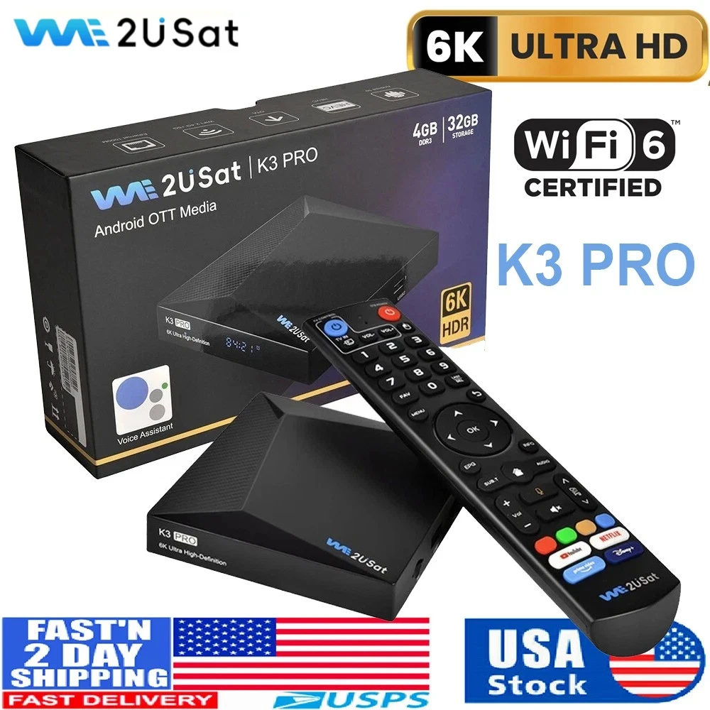

We2USat K3 PRO+ — Смарт-ТВ приставка для потокового вещания, медиаплеер со встроенным Wi-Fi и голосовым управлением, сравнение с Vseebox V5 PRO, бесплатные каналы.