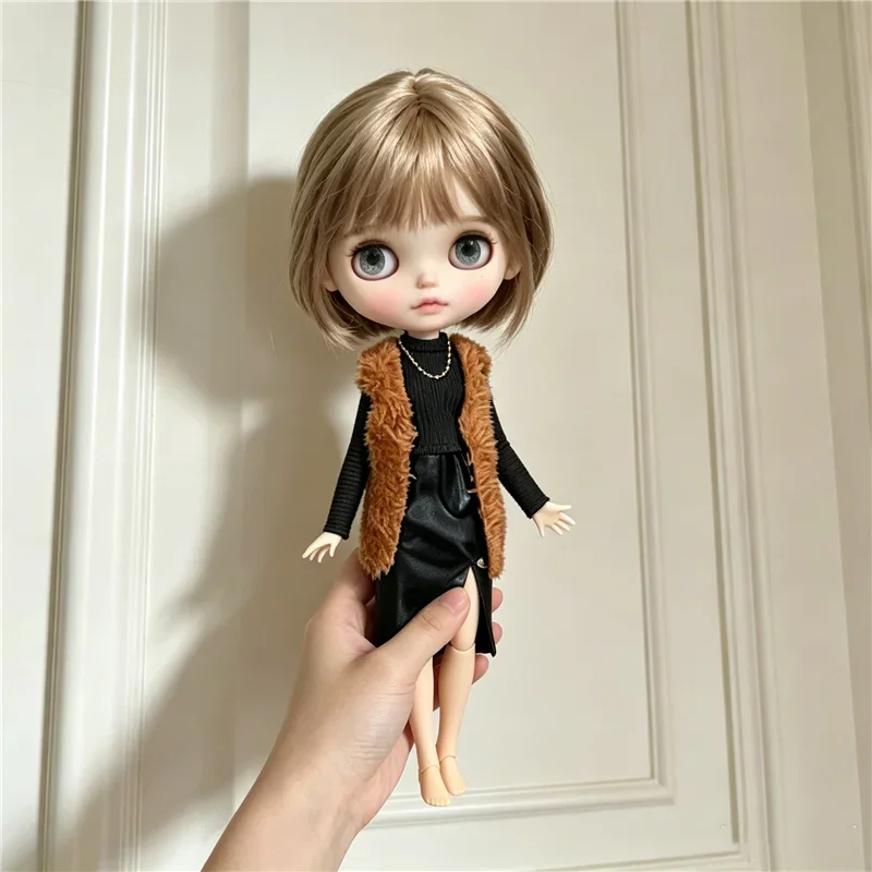 For Blythe Doll Outfit Clothes Luxury Checkered Coat Dress Set Sweet Princess Bowknot Skirt Clothing For Barbies OB24 Small 1/6