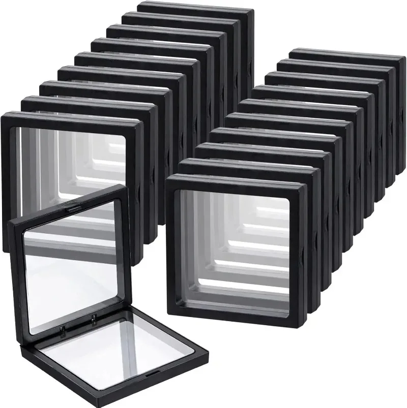 30/1PCS PE Film Jewelry Storage Box 3D Packaging Case Gemstone Free Stand Floating Frame Membrane Ring Earring Necklace Display