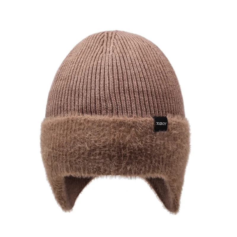 Hearing Protection Men Winter Knitted Hat Fleece Lined Thickened Cold Resistant Protective Ear Cover Beanie for Cycling