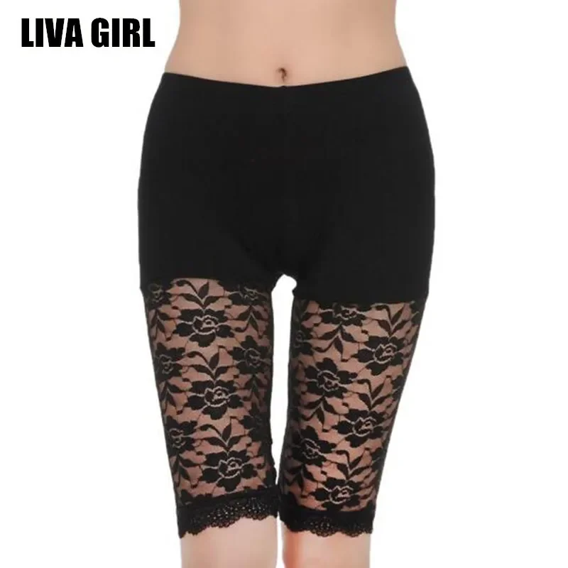 Liva Girl Trendy Fashion Cool Sexy Modal Lace Patchwork Shorts Underweaar Women Safety Short Pants Casual Plus Size Solid Color