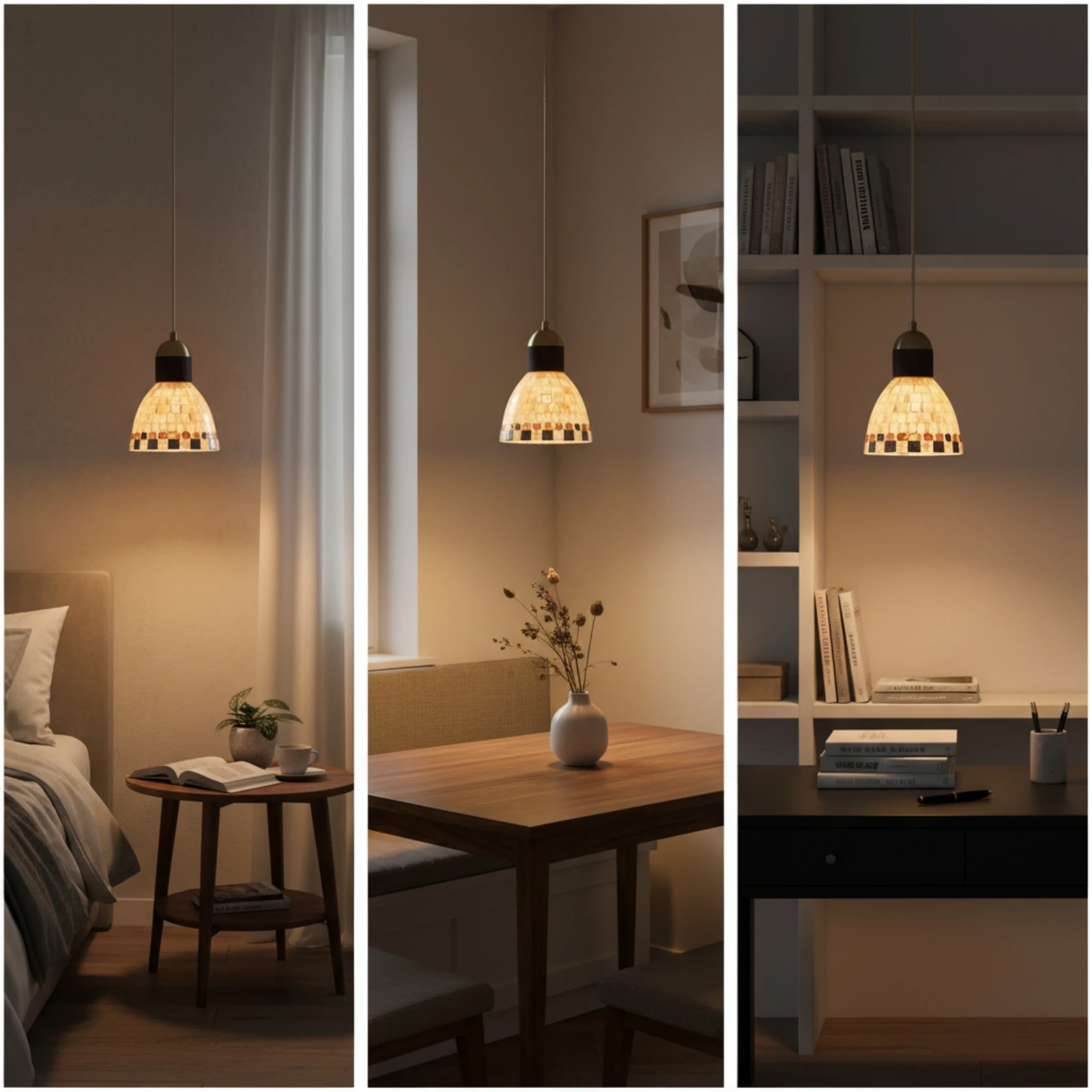Pendant Lamp with Shell Shade Elegant Bell Pendant Lamp Ceiling Light Fixture Vintage-Inspired Warm for Bedside, Bedroom