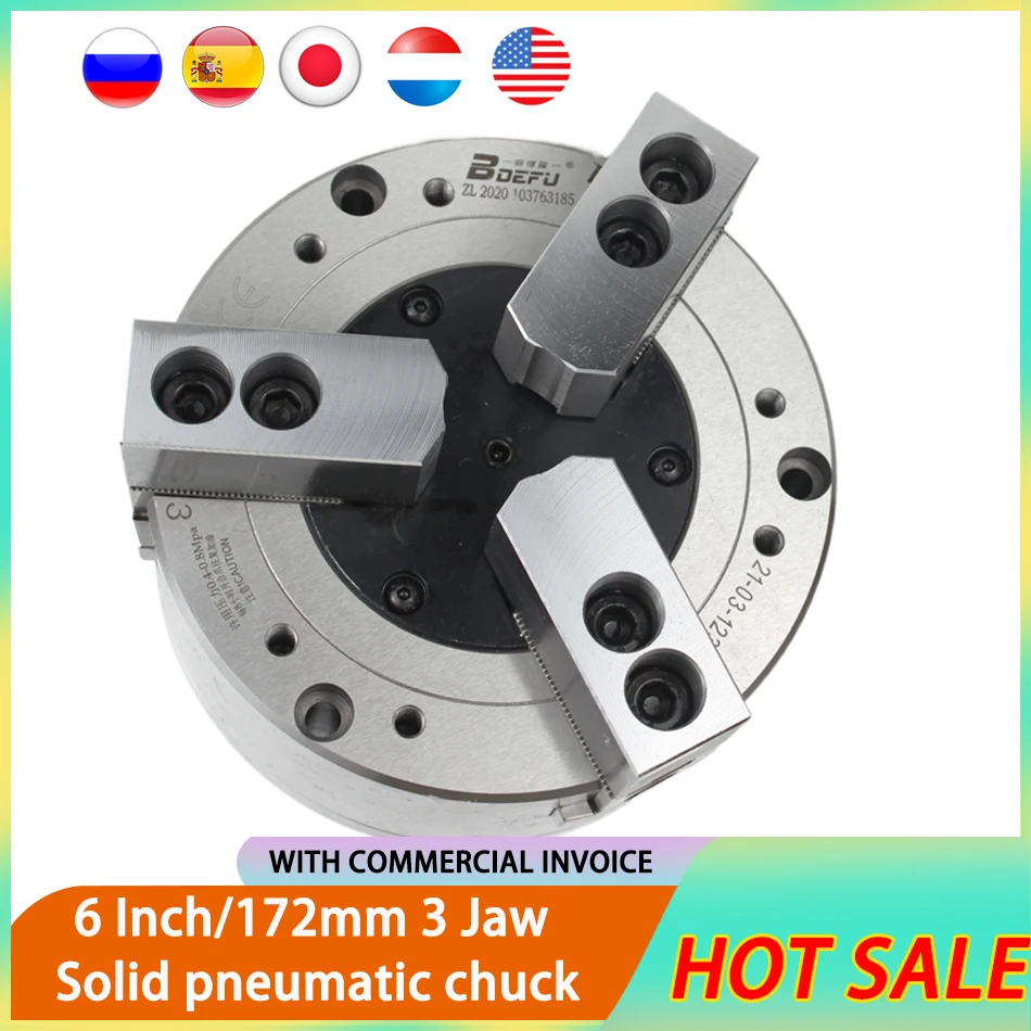 

Solid 3-jaw Pneumatic Chuck 6 Inch 172mm KS06-3 For Air CNC Lathe Machine Tool Rotating Power Chuck Fixture Complete Set