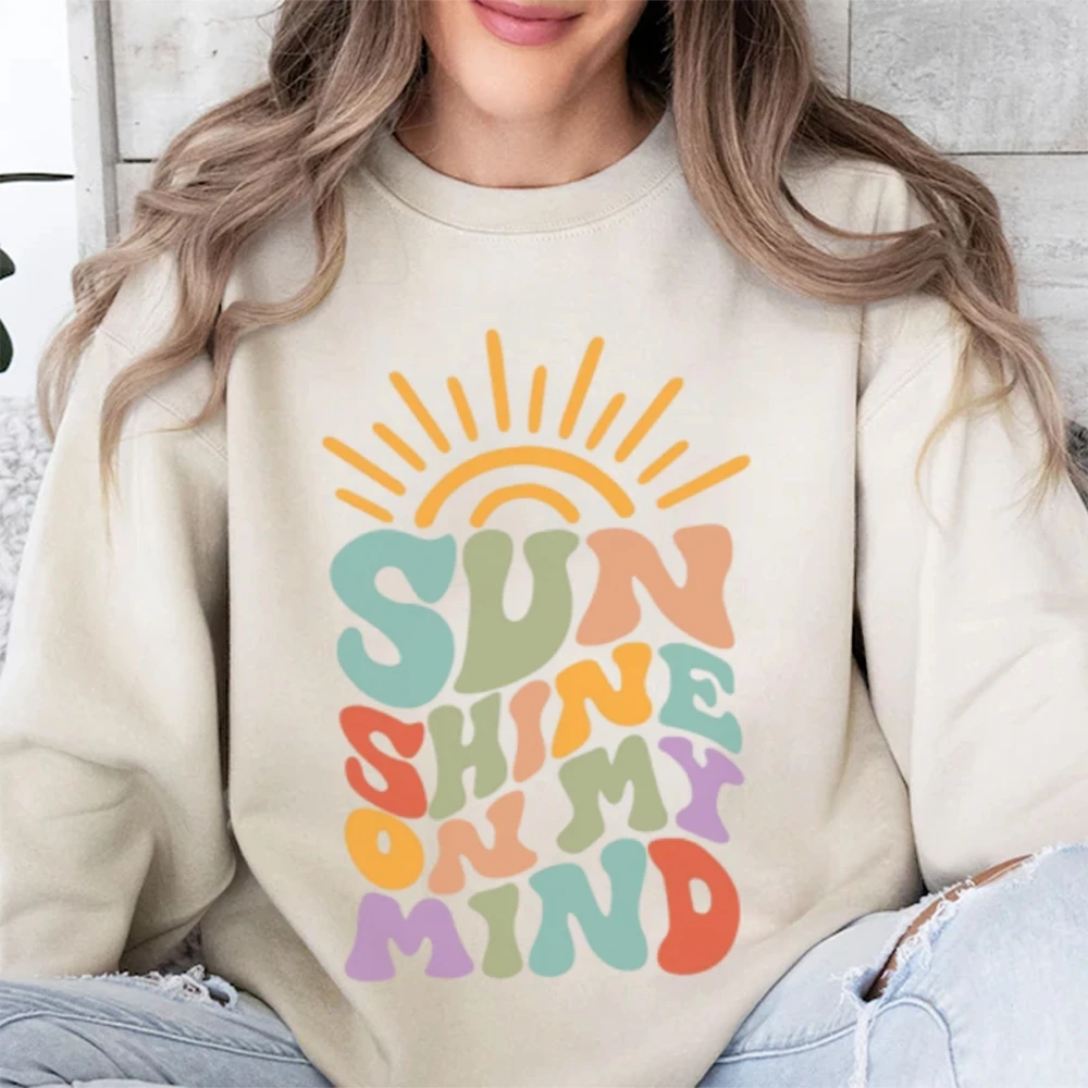 Colorful Sunshine on My Mind Graphic Sweatshirt Cusal Sweatshirt Trendy Long Sleeve Shirt Comfort Colors Unisex Sweatshirt