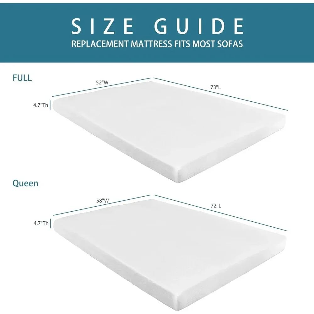 4.7 Inch Memory Foam Sofa Bed Replacement Mattress for Queen Size Sleeper | 4.7” Inch | CertiPUR-US Certified(Sofa Not Included)