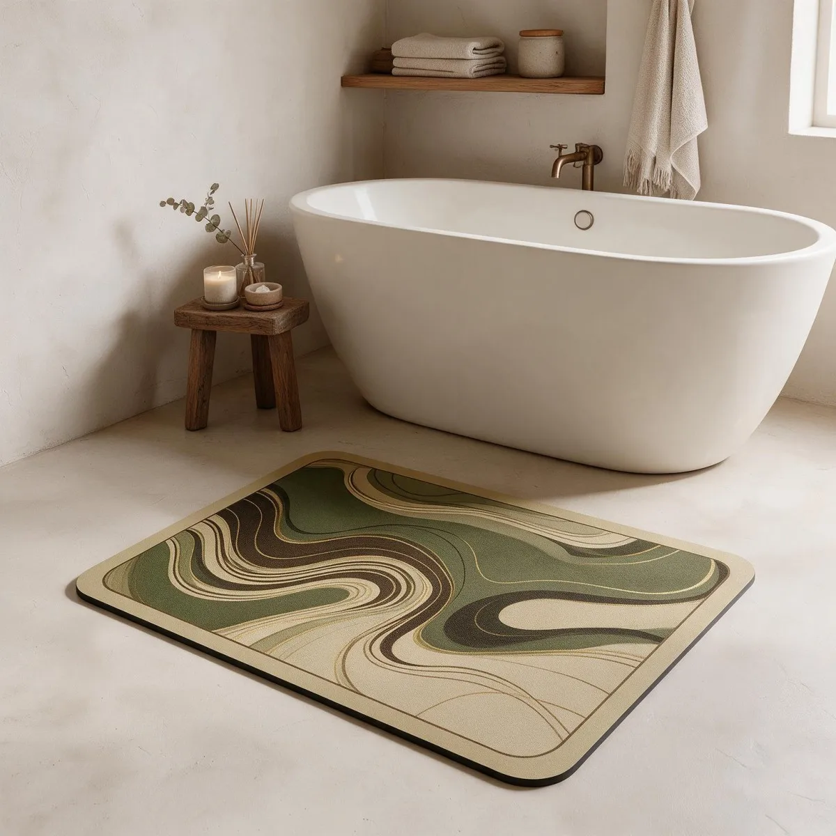 Tappetino da bagno quadrato in fango di diatomee, antiscivolo, assorbente, con retro in gomma, ideale per WC e ingresso.