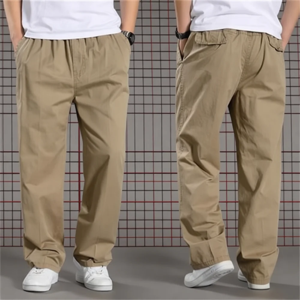 Summer Mens Loose Cargo Pants Casual Straight Leg Trousers Multi Pocket Workwear Tactical Breathable Cotton Outdoor Bottoms