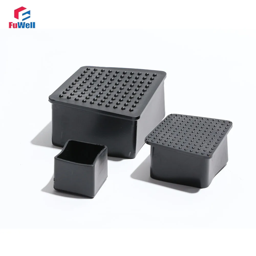 Fuwell Square Plastic Foot Covers Table and Chair Foot Pads PVC Soft Outer Covers Black Anti-slip Foot Covers Plastic Pipe Caps