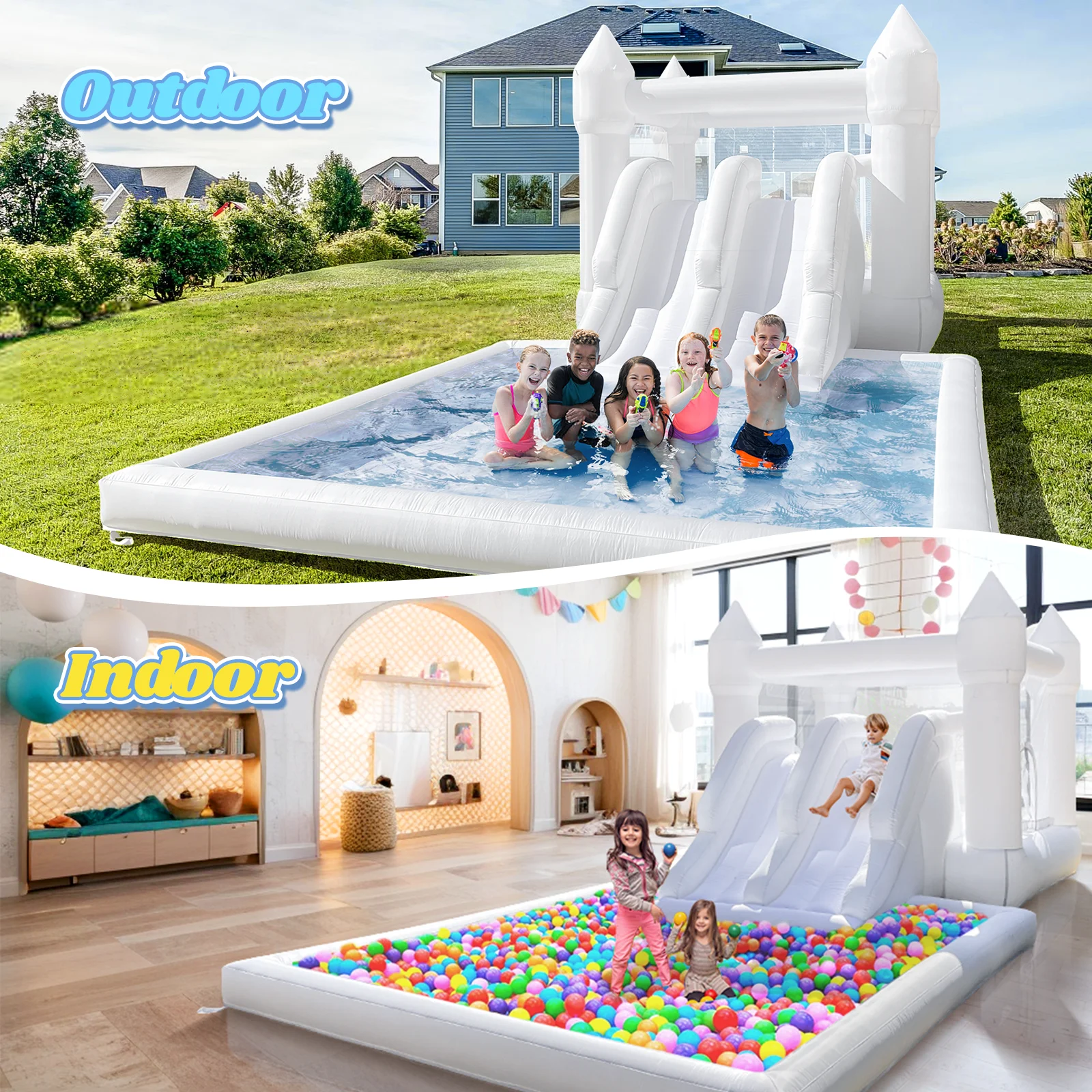 Castillo inflable de 5,8 m con tobogán doble inflable, tobogán de agua, pozo de bola grande, evento de fiesta de cumpleaños para niños, Castillo de salto al aire libre