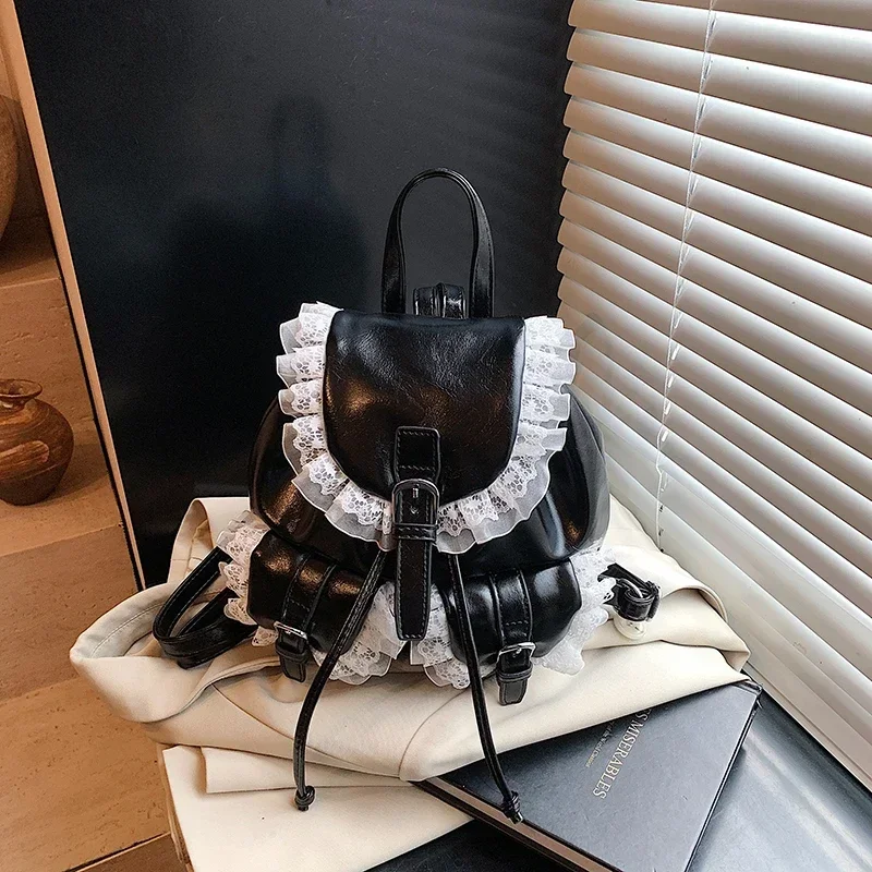 

PU Lace Girl Design Backpacks Solid Large Capacity Bags for Women 2025 New Popularity Fresh Exquisite Fashion Backpacks
