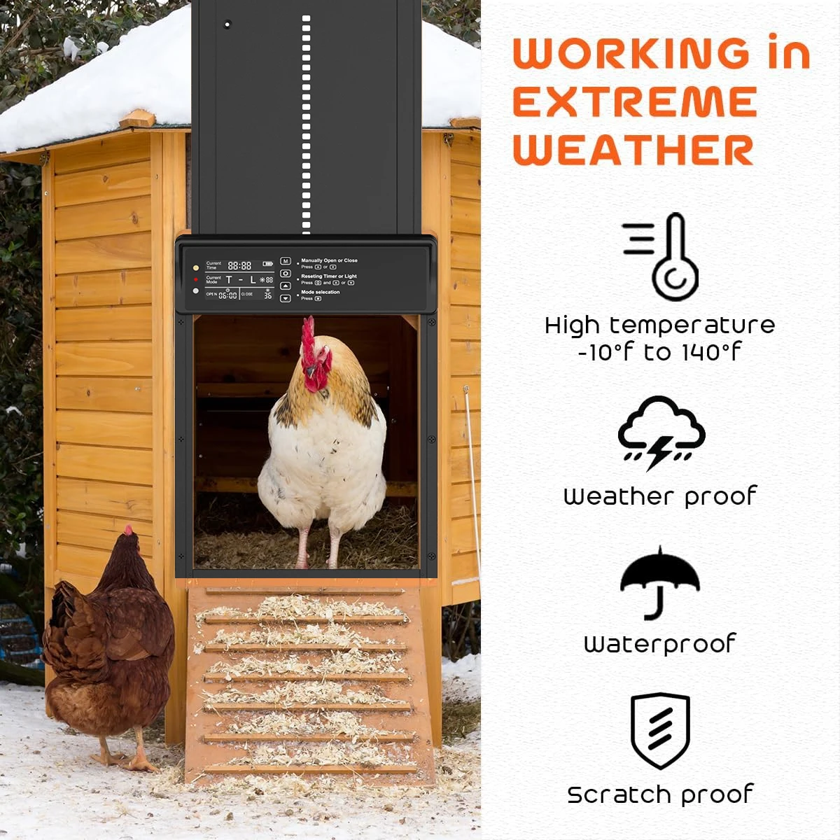Solar Chicken Coop Door, Automatic Chicken Door Solar Powered & USB Charging, Auto Chicken Door 4 Modes with Timer & Light Senso