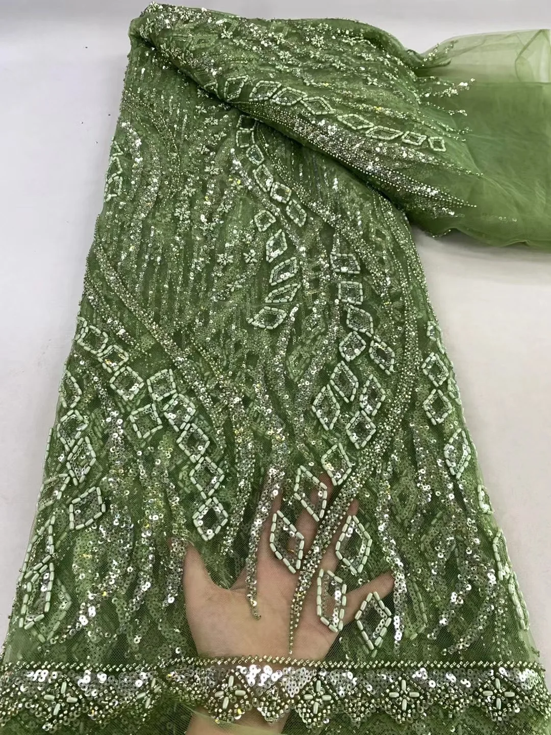 African Lace Fabric 2026 High Quality Nigerian Lace Beaded Sequins French Net Fabric 5 Yards For Sewing Party Wedding Dresses