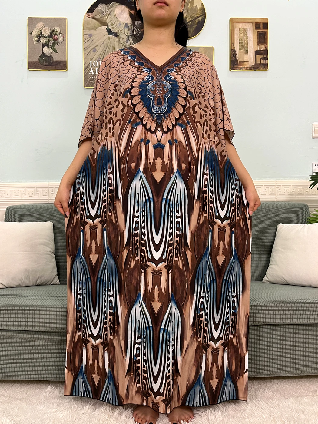 

African Dresses For Women 2024 New Floral V-neck Short Sleeve Muslim Novelty Boubou Maxi Clothes Nigerian Islam Summer Dress