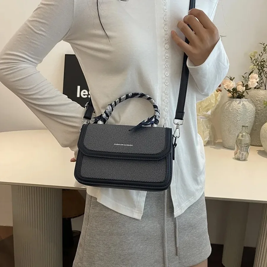 

New fashion casual senior silk scarf handbag small square bag collision color texture single shoulder crossbody female bag