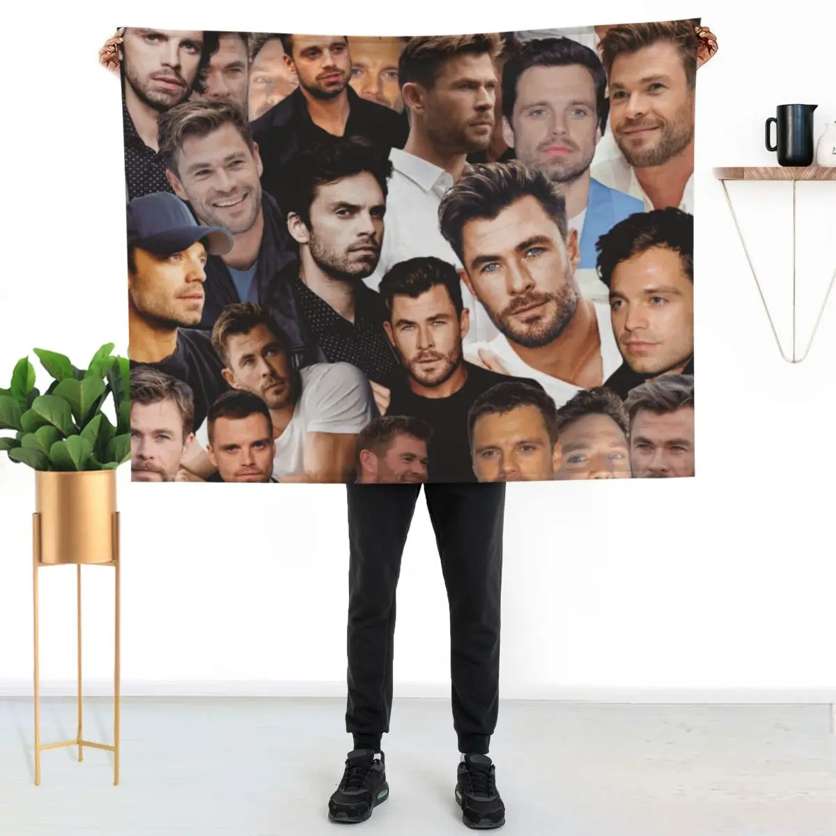 sebastian stan and Chris Hemsworth photo collage Throw Blanket warm winter Luxury Designer Luxury St Nap Blankets