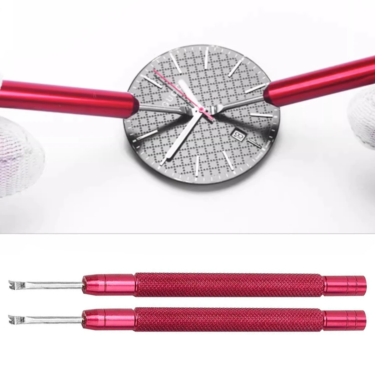 Leva delle lancette dell'orologio Sollevamento dell'ago dell'orologio Rimozione dell'accessorio per la riparazione dell'orologio (rosso + blu) Leva dell'ago dell'orologio per la riparazione di strumenti in lega