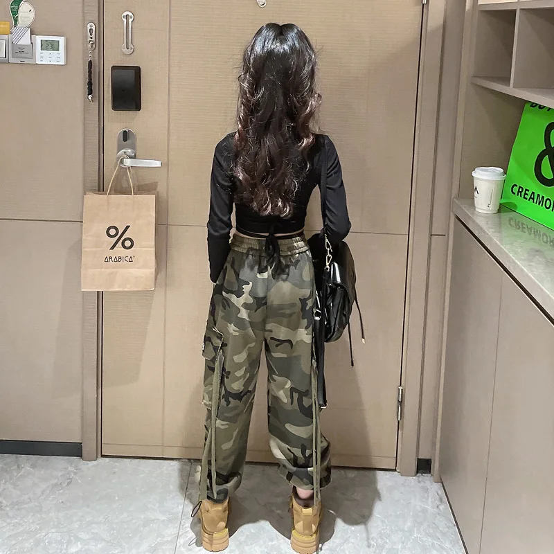 Girls Camouflage Pants Kids Fashion Casual High waisted wide leg pants 2023 Spring Fall ClothesTeen Girl Trousers 8 10 12 14Y