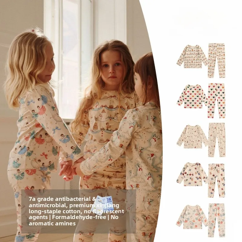 

Baby Long-sleeved T-shirt and Long Pants Ks Children's Pure Cotton Home Wear 2025 Autumn New Baby Pajamas