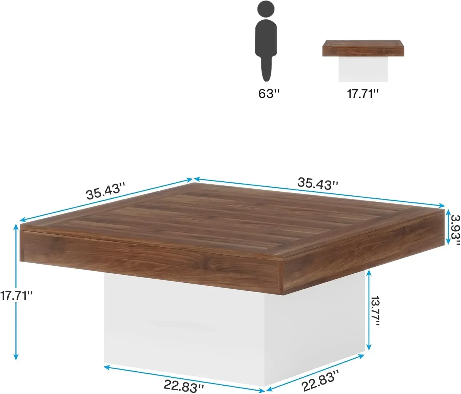 Coffee Table Square LED Coffee Table Engineered Wood Low Coffee Table for Living Room Bedroom (Retro Brown+White)