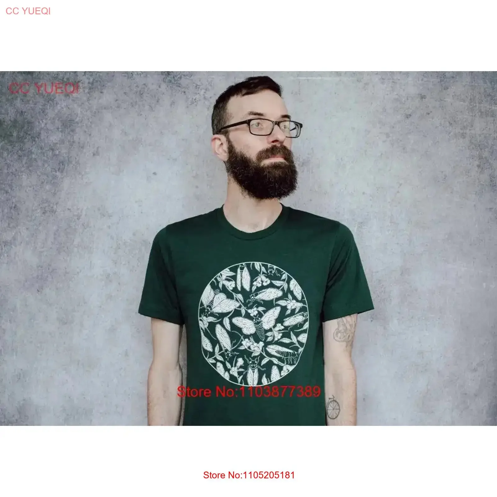 Cicada and Floral Emerge Forest Green Screen T Shirt vintage Washed streetwear designer clothes Stylish Casual graphic fashion