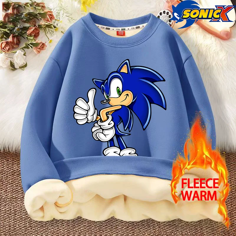 Sonics Girl Winter Thicken Hoodie Warm Boy Fleece Pullover Sweatshirt Street Sweater Children Outdoor Sports Hooded Clothes Gift