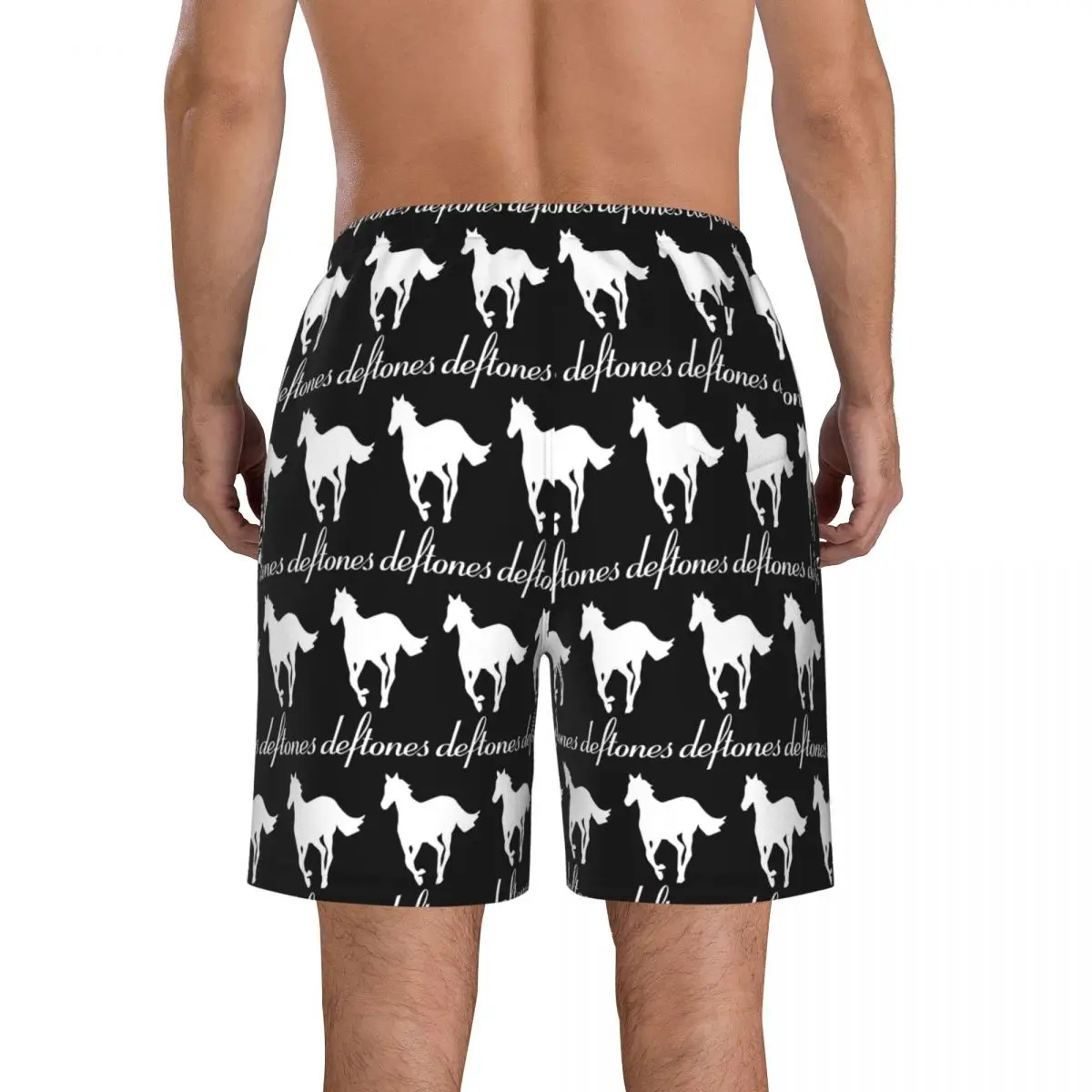 Celana Pendek Pantai Pria PP Skull Deftone White Ohms Around Trunks, Celana Renang Kasual Cepat Kering untuk Musim Panas