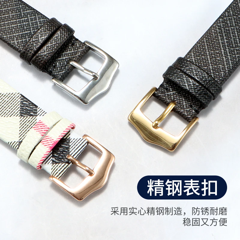 버버리, 칼빈 클라인(CK), 다니엘 웰링턴(DW), 티쏘와 호환 가능, 체크 무늬가 있는 정품 소가죽 시계 스트랩