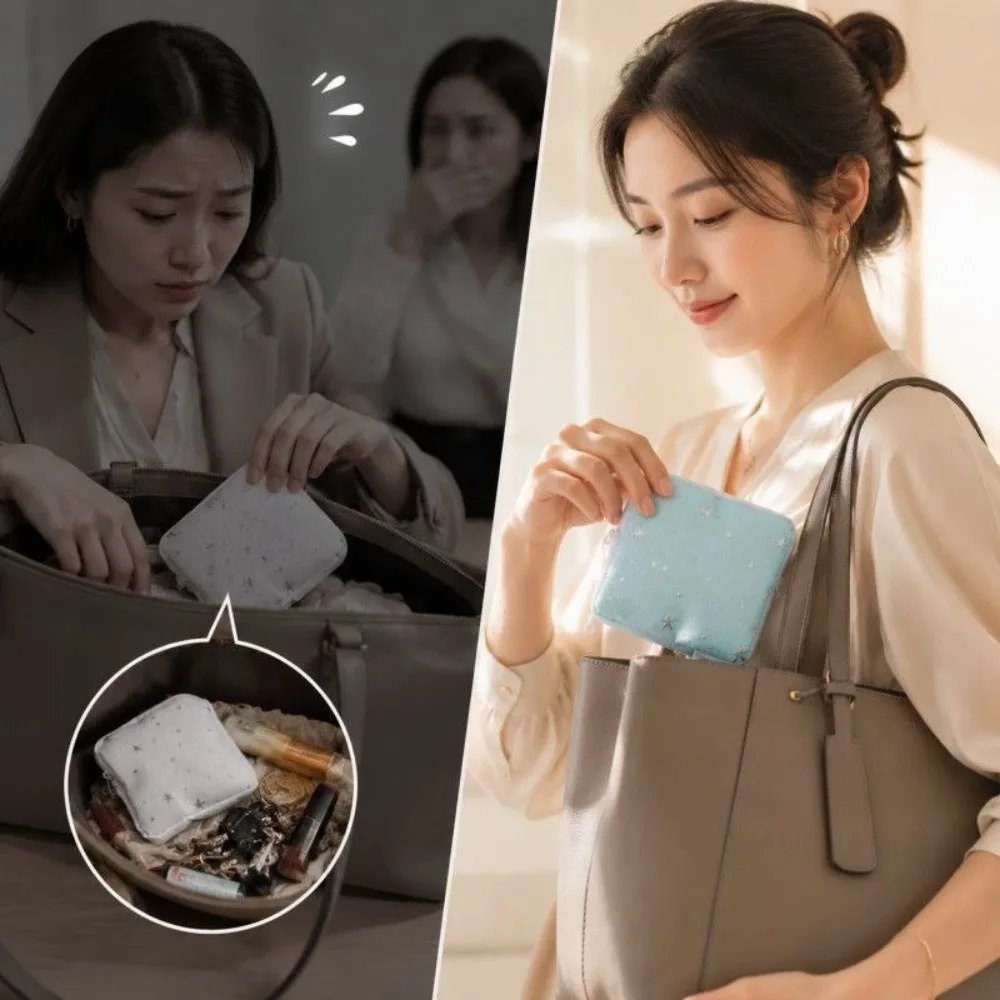 Durable Silver Star Print Sanitary Pad Pouch Zipper Closure Portable Feminine Period Pouch Lipstick Makeup Pouch Women Girls